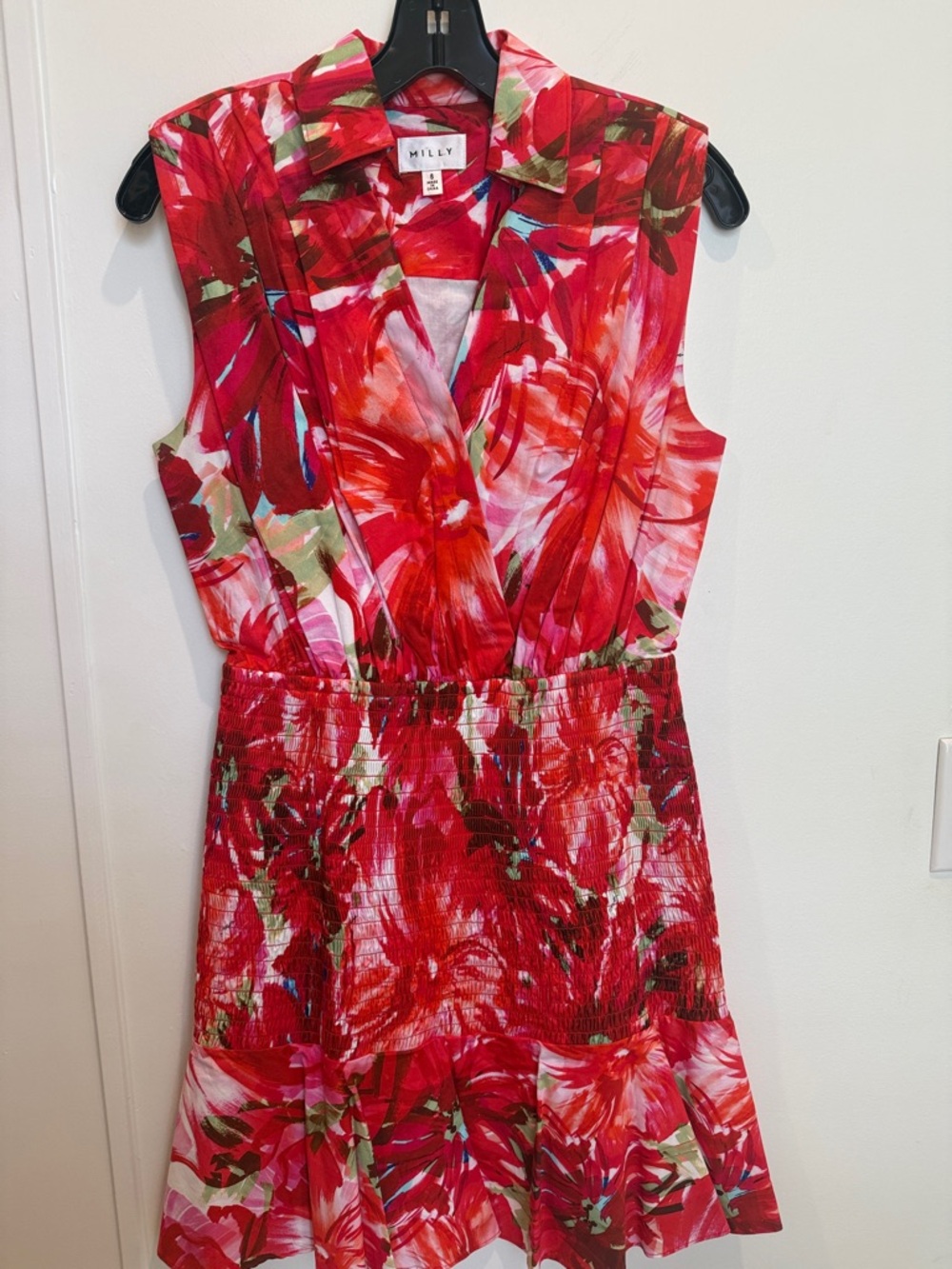Milly Red Floral Collared Sleeveless Mini Dress
